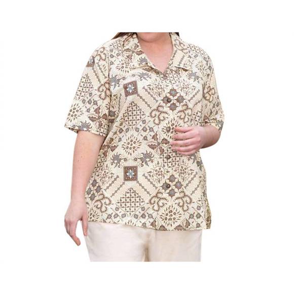 NEW ON THE PLUS SIDE trinity print short sleeve button up shirt - plus in kaliop - Picture 1 of 2